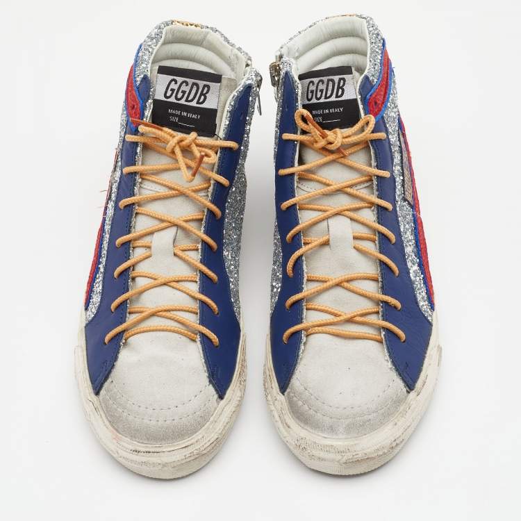 Pre Owned Golden Goose Multicolor Suede And Glitter GGDB Slide High Top Sneakers Size 37