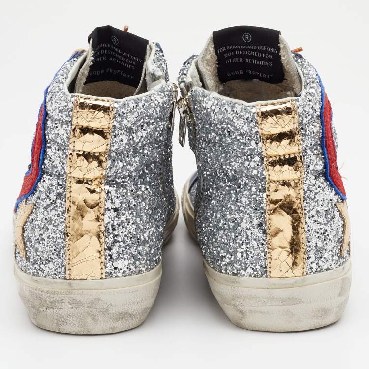 Pre Owned Golden Goose Multicolor Suede And Glitter GGDB Slide High Top Sneakers Size 37