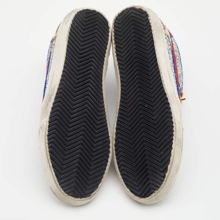 Pre Owned Golden Goose Multicolor Suede And Glitter GGDB Slide High Top Sneakers Size 37