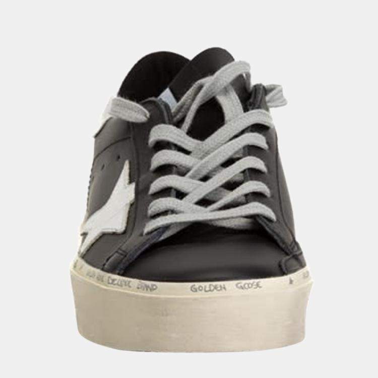 Pre Owned Golden Goose Black/Silver leather silver laminated star Hi Star Sneaker Size EU 38