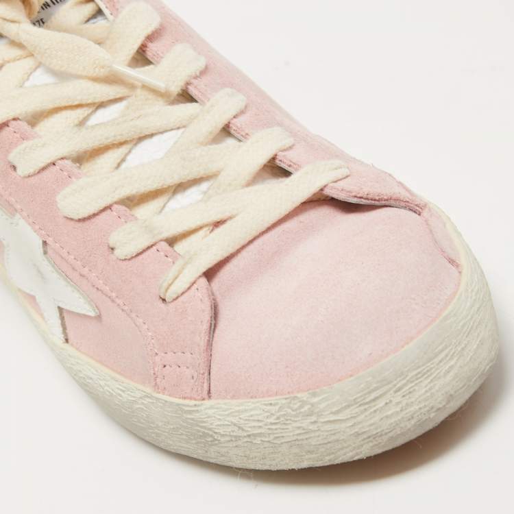 Pre Owned Golden Goose  Pink/White Suede and Leather Super Star Sneakers Size 37