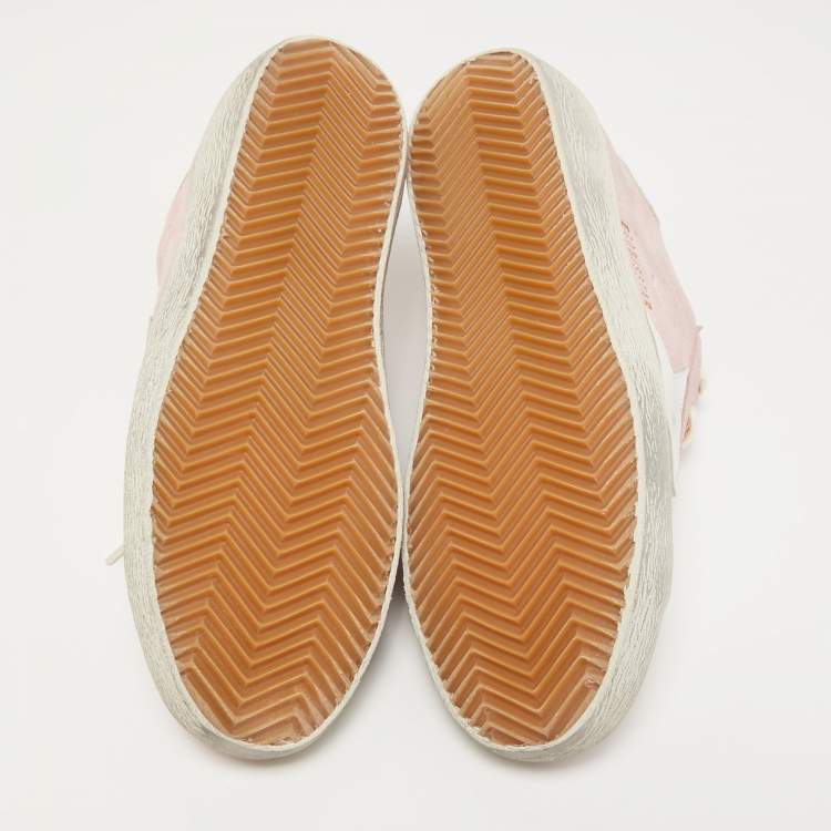 Pre Owned Golden Goose  Pink/White Suede and Leather Super Star Sneakers Size 37