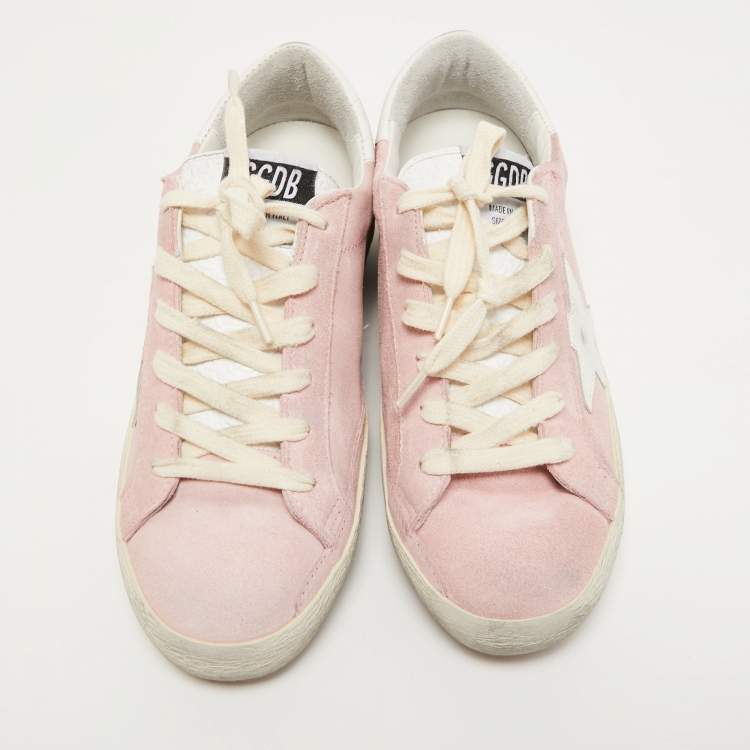 Pre Owned Golden Goose  Pink/White Suede and Leather Super Star Sneakers Size 37