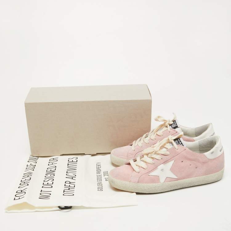 Pre Owned Golden Goose  Pink/White Suede and Leather Super Star Sneakers Size 37