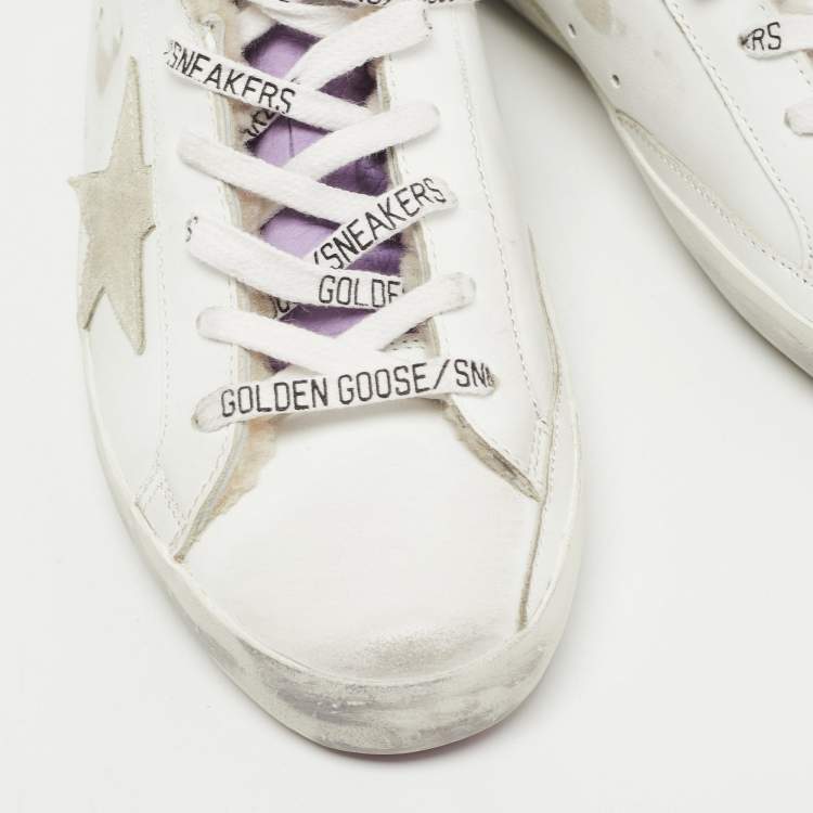Pre Owned Golden Goose White/Purple Leather and Glitter Super Star Sneakers Size 38