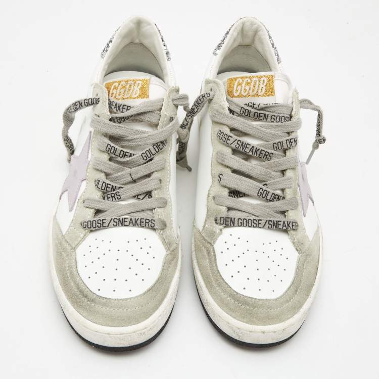 Pre Owned Golden Goose White/Grey Leather and Suede Ballstar Low Top Sneakers Size 37