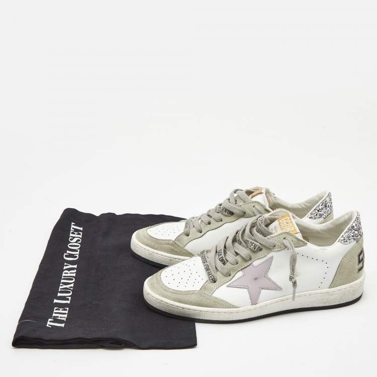 Pre Owned Golden Goose White/Grey Leather and Suede Ballstar Low Top Sneakers Size 37