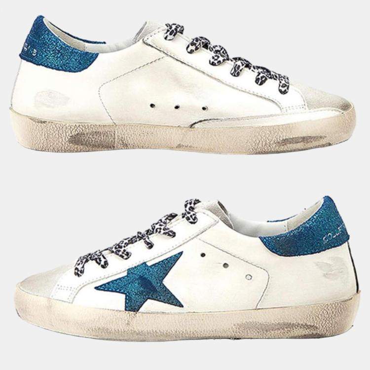 Pre Owned Golden Goose Blue Leather Trainers EU 38