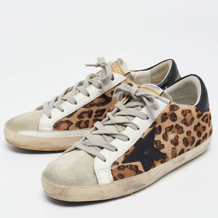 Pre Owned Golden Goose Multicolor Leopard Print Calf Hair Superstar Sneakers Size 36