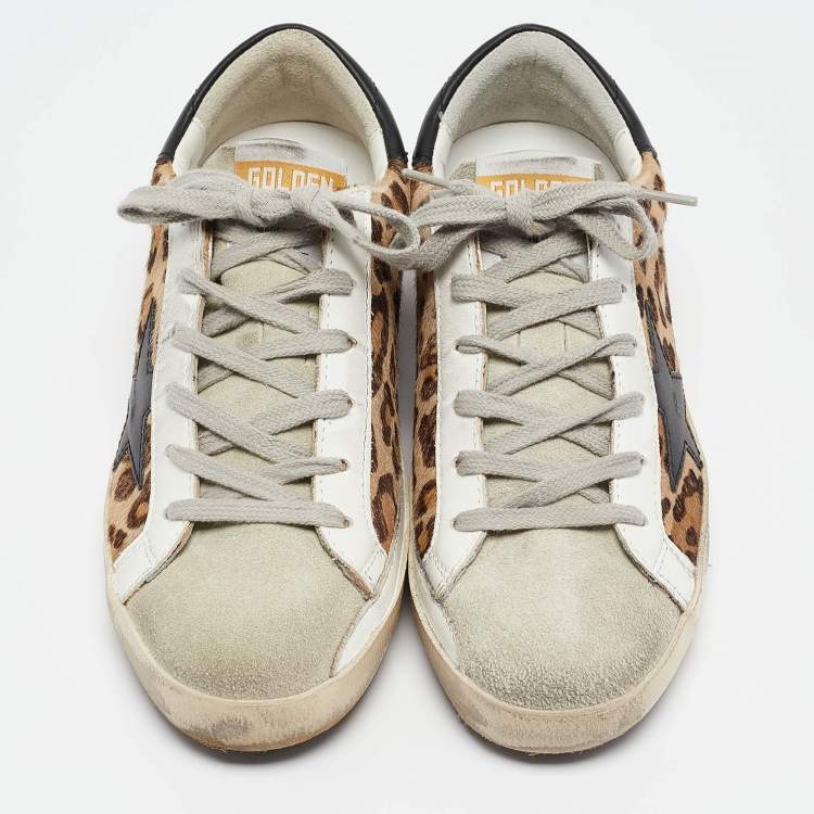 Pre Owned Golden Goose Multicolor Leopard Print Calf Hair Superstar Sneakers Size 36