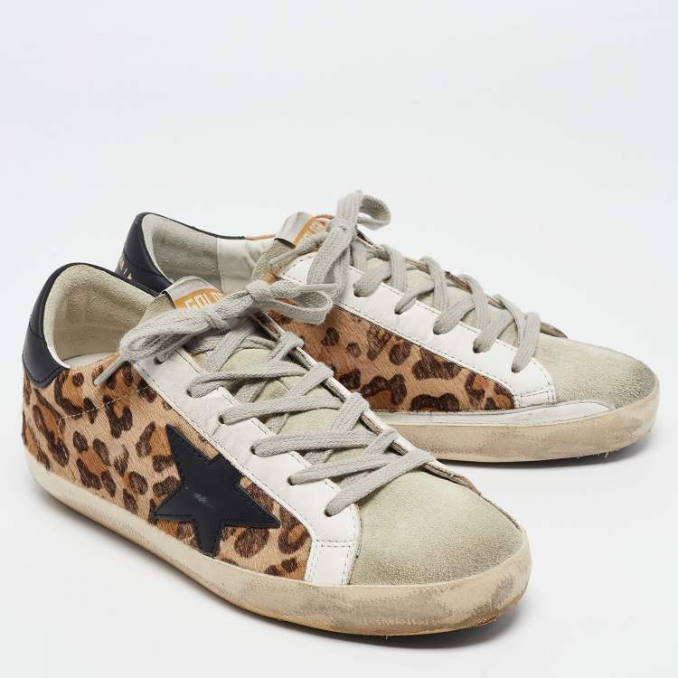 Pre Owned Golden Goose Multicolor Leopard Print Calf Hair Superstar Sneakers Size 36