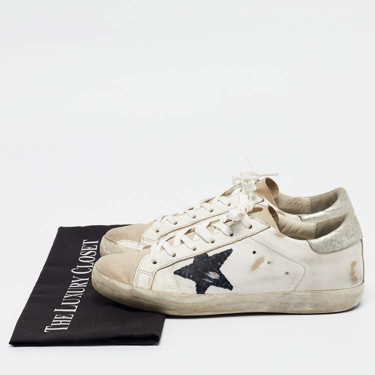 Pre Owned Golden Goose White Leather and Nubuck Superstar Sneakers Size 39