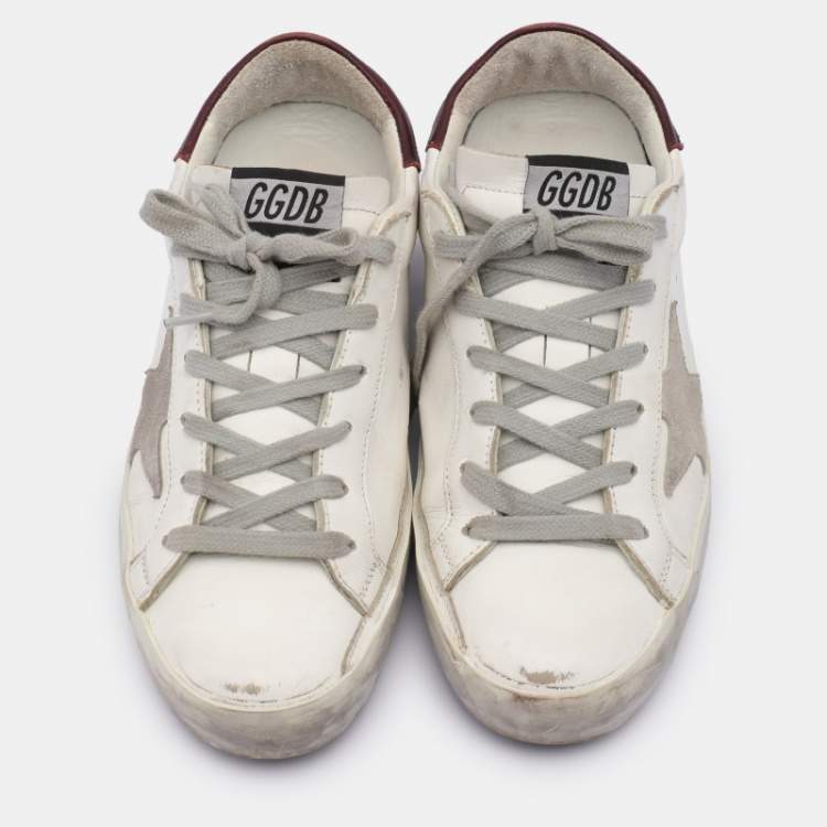 Pre Owned Golden Goose White Leather and Suede Super Star Low Top Sneakers 35