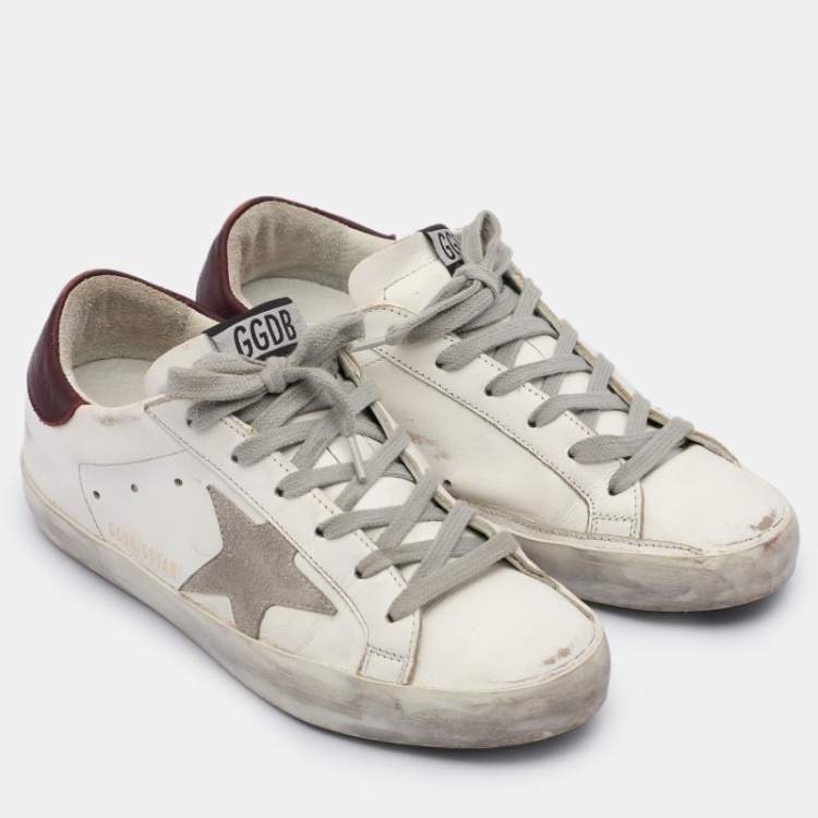 Pre Owned Golden Goose White Leather and Suede Super Star Low Top Sneakers 35
