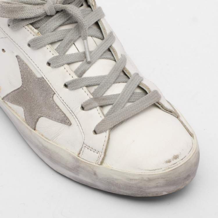 Pre Owned Golden Goose White Leather and Suede Super Star Low Top Sneakers 35