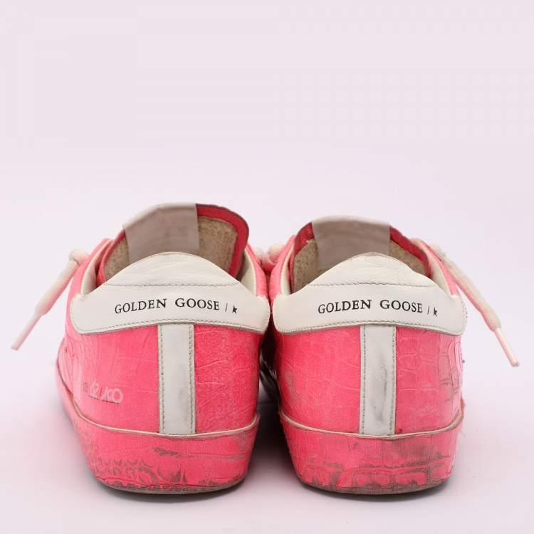 Pre Owned Golden Goose Pink Croc Embossed Leather Super Star Low Top Sneakers Size 39