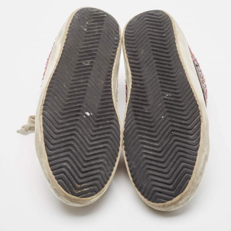 Pre Owned Golden Goose Multicolor Leather and Mesh Super Star Lace Up Sneakers Size 37