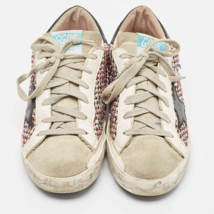 Pre Owned Golden Goose Multicolor Leather and Mesh Super Star Lace Up Sneakers Size 37