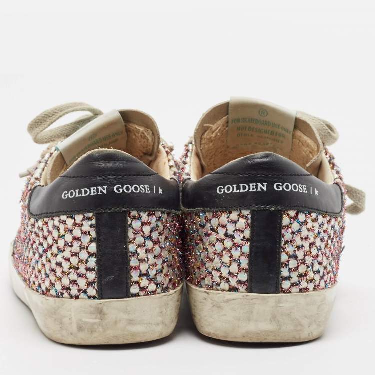 Pre Owned Golden Goose Multicolor Leather and Mesh Super Star Lace Up Sneakers Size 37