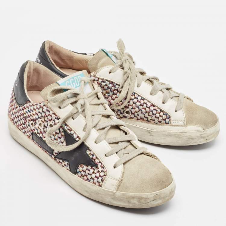 Pre Owned Golden Goose Multicolor Leather and Mesh Super Star Lace Up Sneakers Size 37