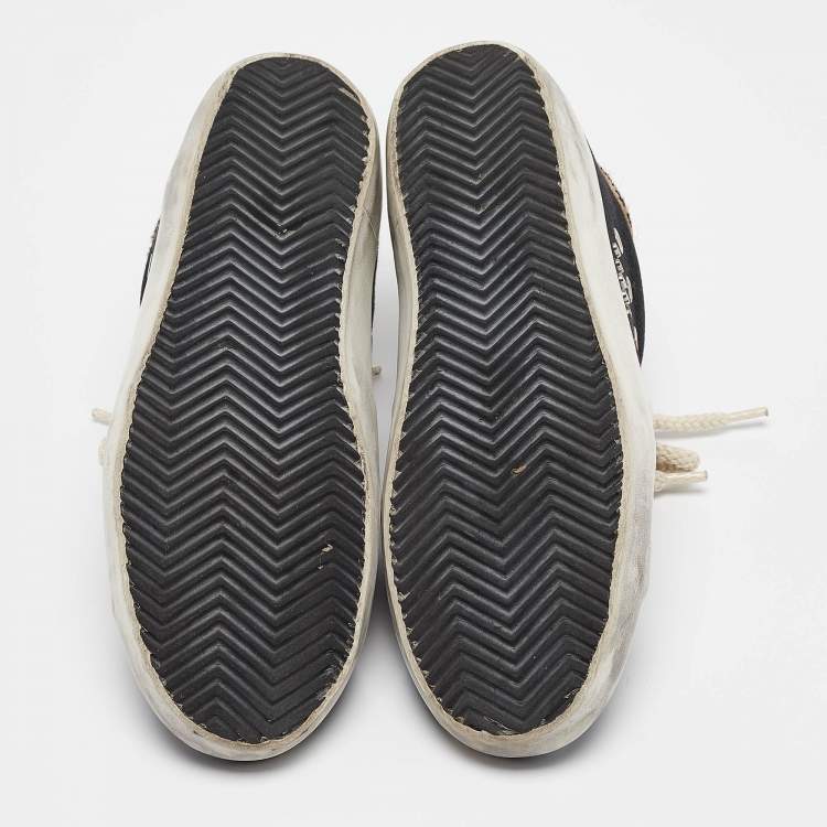 Pre Owned Golden Goose Black Calf Hair and Canvas Super Star Lace Up Sneakers Size 37