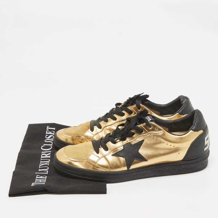 Pre Owned Golden Goose Gold/Black Leather and Mesh Records Sneakers Size 41