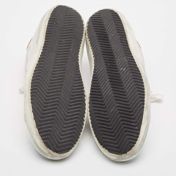 مملوكة مسبقًا Golden Goose White/Grey Leather and Sequins Superstar Low Top Sneakers Size 41