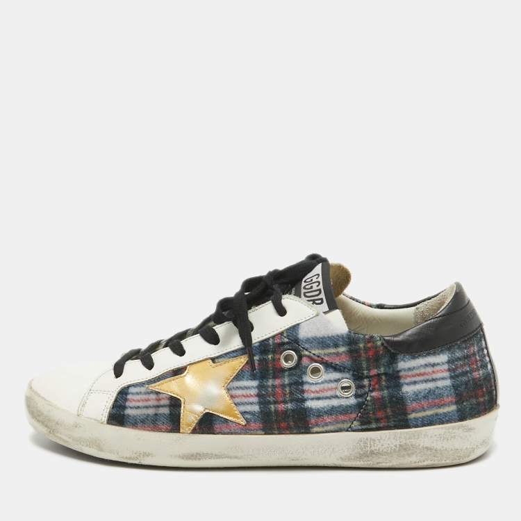 Pre Owned Golden Goose White Canvas and Leather Superstar Lace Up Sneakers Size 40