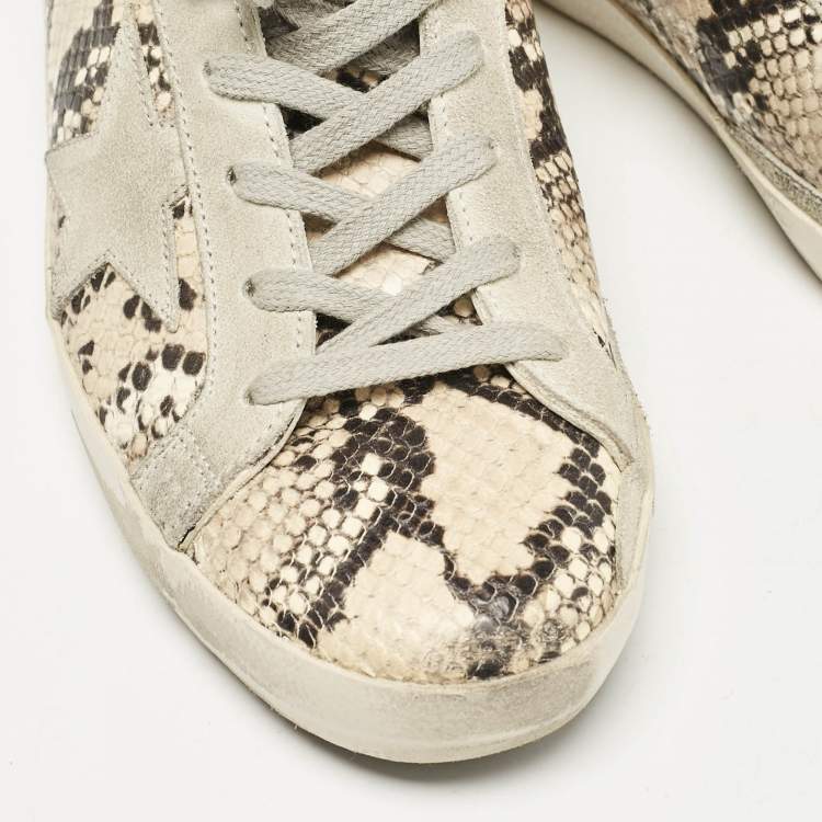 Pre Owned Golden Goose Grey Python Embossed Leather and Suede Super Star Lace Up Sneakers Size 39