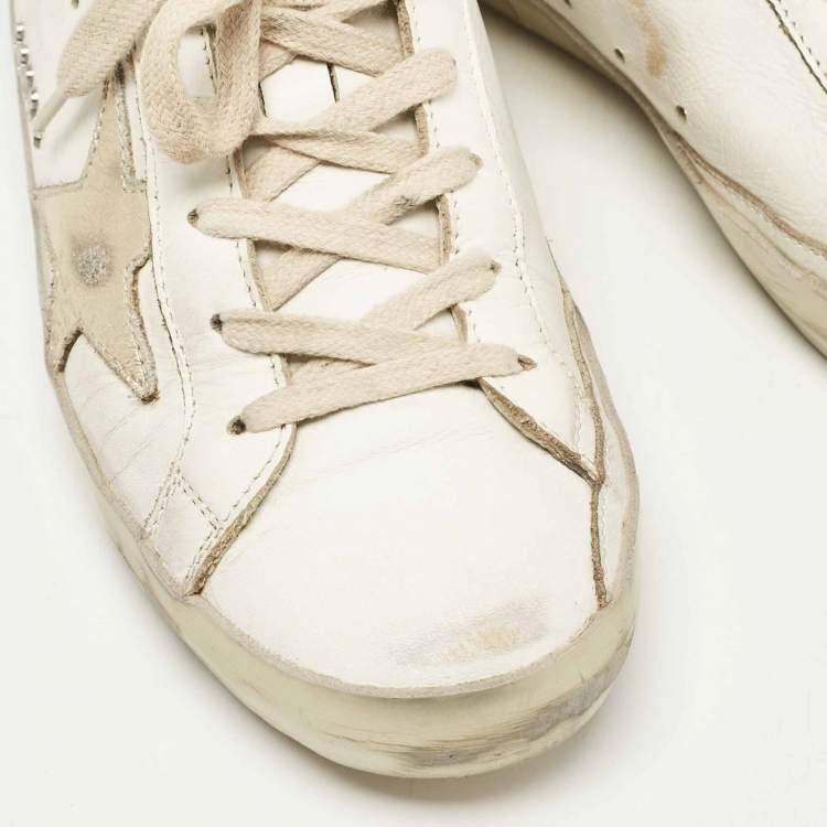 Pre Owned Golden Goose White/Gold Leather Superstar Sneakers Size 37