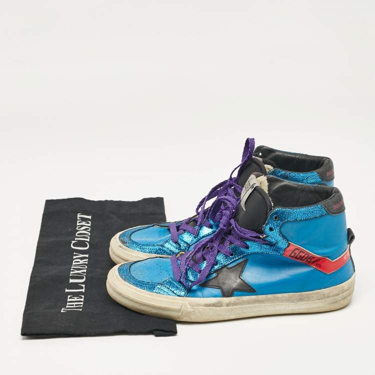 Pre Owned Golden Goose Blue/Black Leather High Top Sneakers Size 39