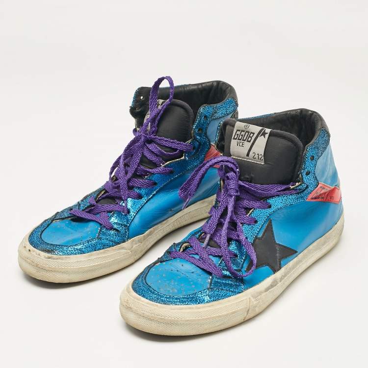 Pre Owned Golden Goose Blue/Black Leather High Top Sneakers Size 39