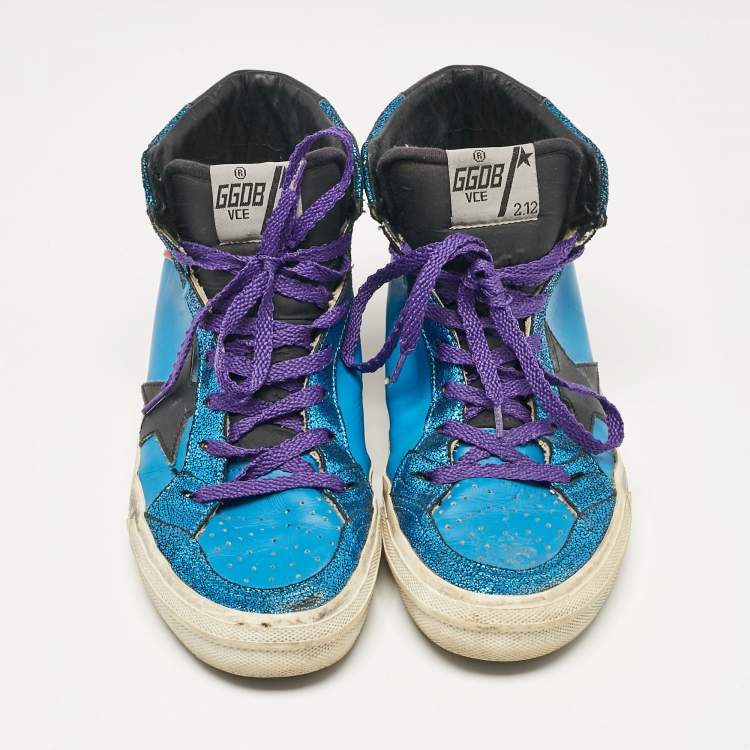 Pre Owned Golden Goose Blue/Black Leather High Top Sneakers Size 39