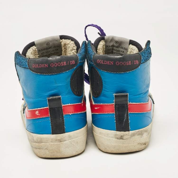 Pre Owned Golden Goose Blue/Black Leather High Top Sneakers Size 39