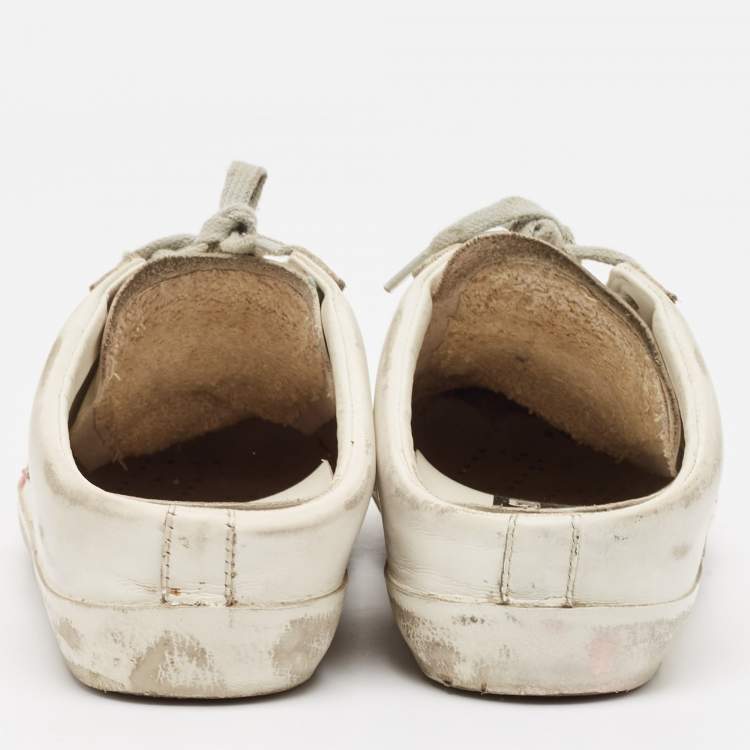 Pre Owned Golden Goose White Leather Superstar Mules Size 38
