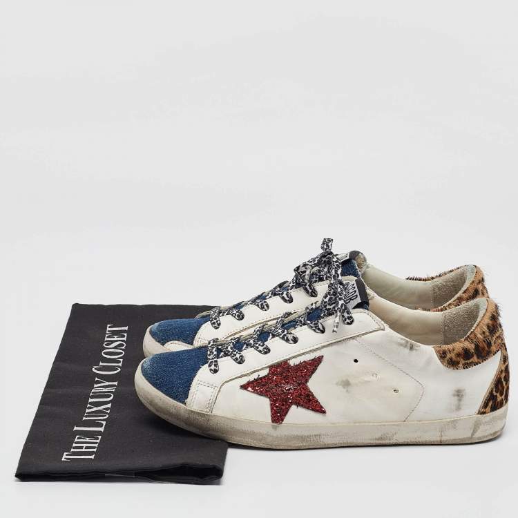 Pre Owned Golden Goose Multicolor Calf Leather and Denim Super Star Lace Up Sneakers Size 39