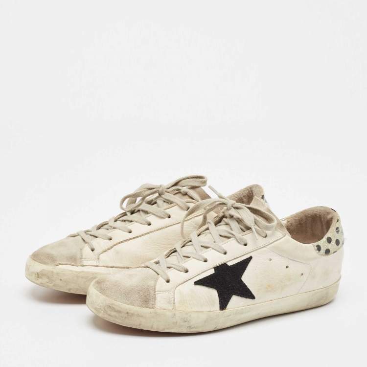 Pre Owned Golden Goose White Leather and Suede Super Star Lace Up Sneakers Size 40