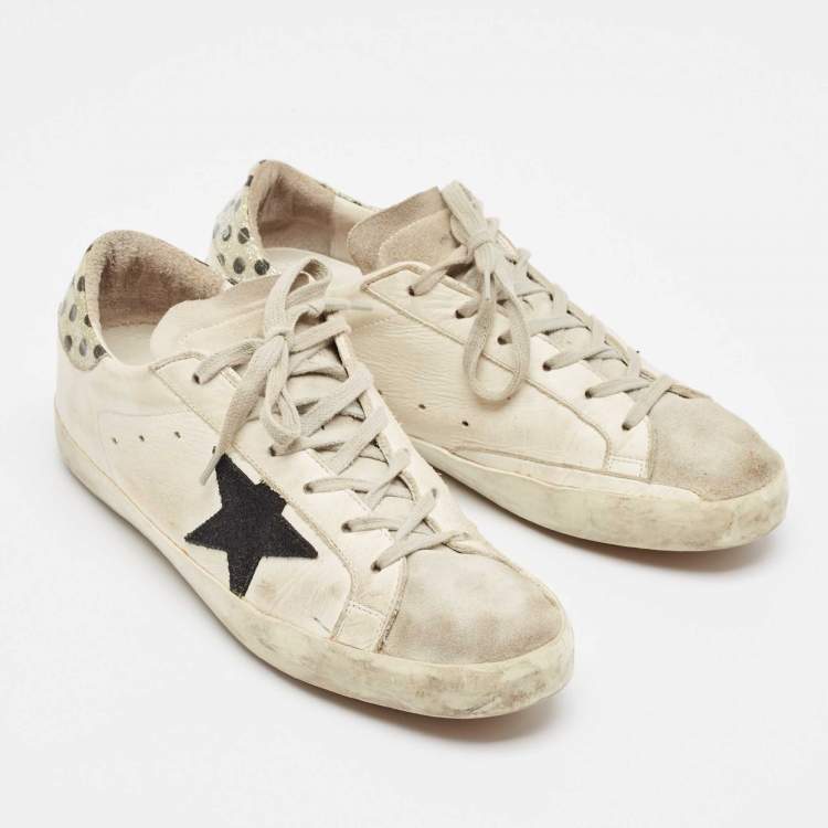 Pre Owned Golden Goose White Leather and Suede Super Star Lace Up Sneakers Size 40