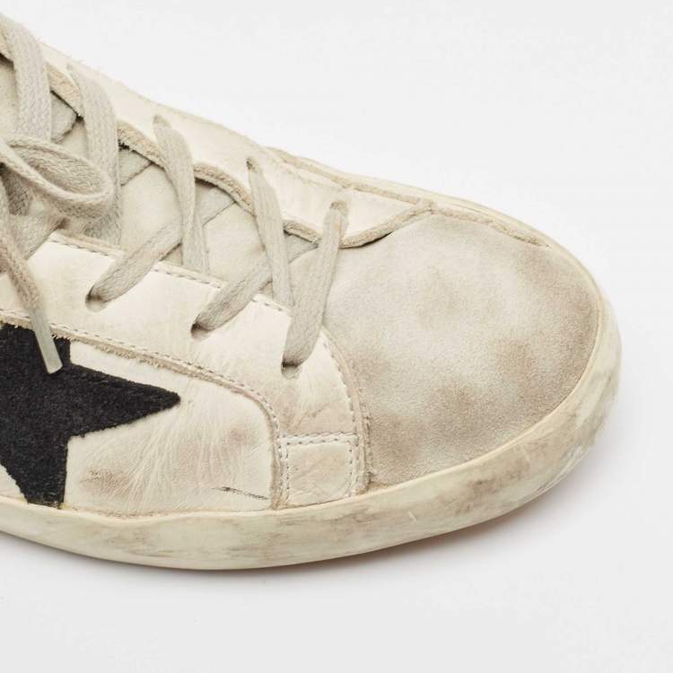 Pre Owned Golden Goose White Leather and Suede Super Star Lace Up Sneakers Size 40