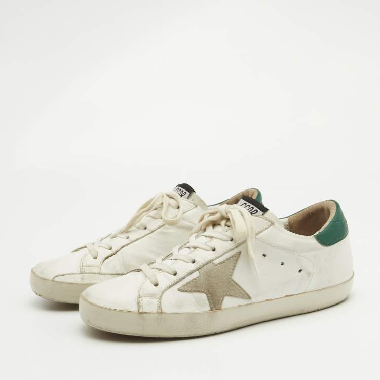 Pre Owned Golden Goose White/Green Leather Super Star Lace Up Sneakers Size 38