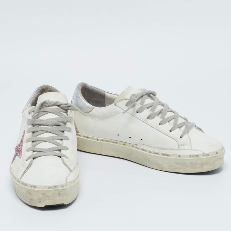 Pre Owned Golden Goose White/Silver Leather Hi Star Sneakers Size 39