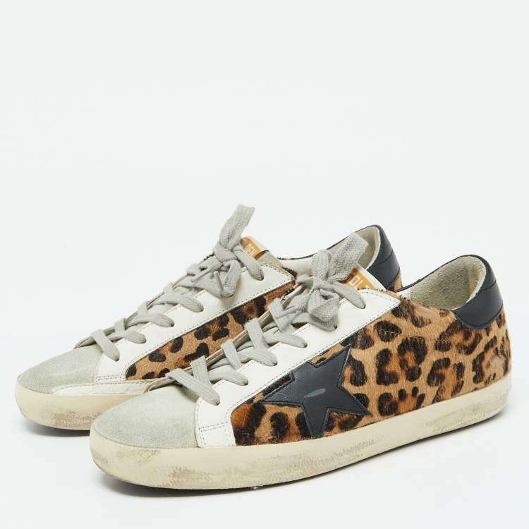 Pre Owned Golden Goose Multicolor Suede and Leopard Print Calf Hair Superstar Sneakers Size 38