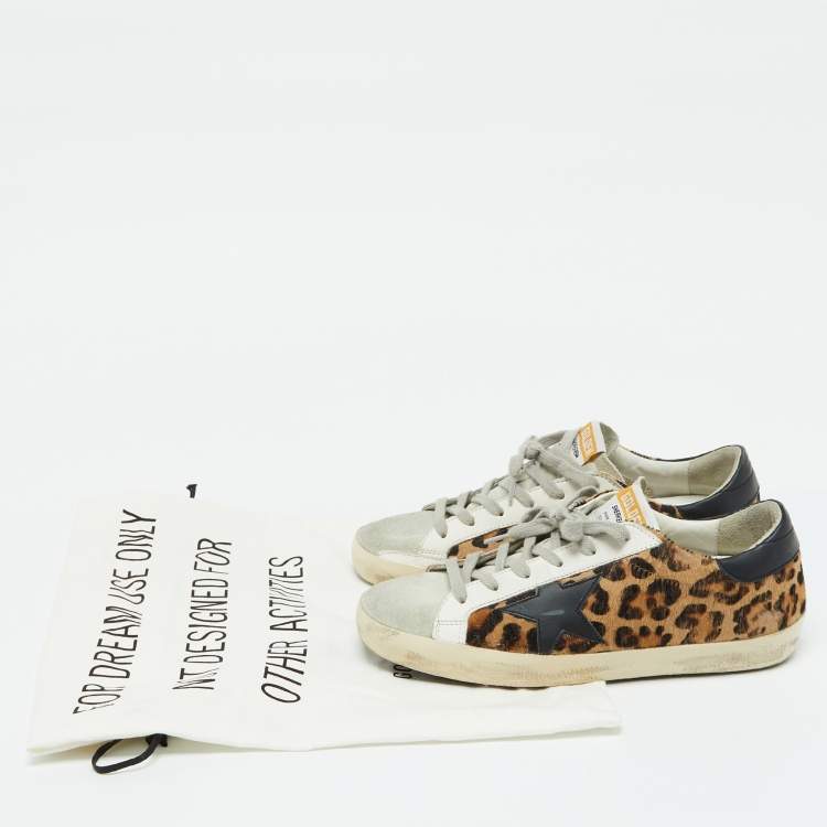 Pre Owned Golden Goose Multicolor Suede and Leopard Print Calf Hair Superstar Sneakers Size 38