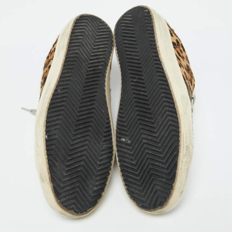 Pre Owned Golden Goose Multicolor Suede and Leopard Print Calf Hair Superstar Sneakers Size 38