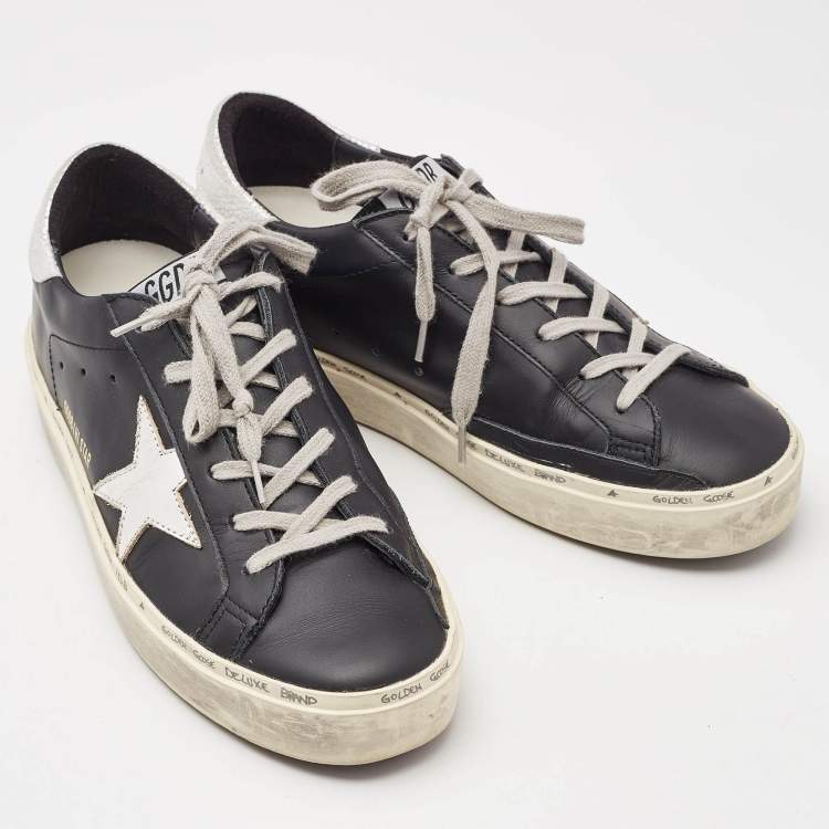 Pre Owned Golden Goose Black Leather Superstar Lace Up Sneakers Size 40
