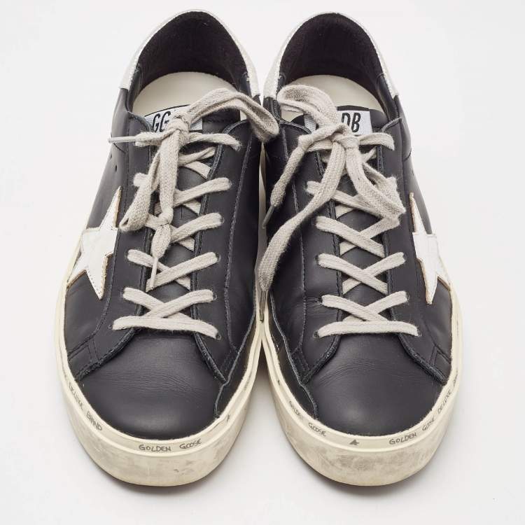 Pre Owned Golden Goose Black Leather Superstar Lace Up Sneakers Size 40