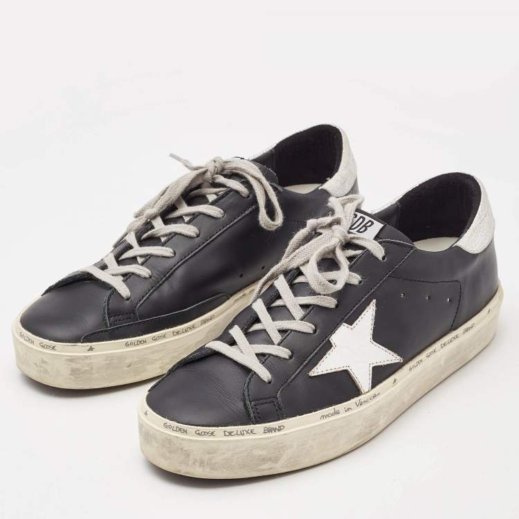 Pre Owned Golden Goose Black Leather Superstar Lace Up Sneakers Size 40