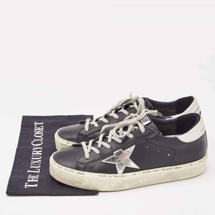 Pre Owned Golden Goose Black Leather Superstar Lace Up Sneakers Size 40