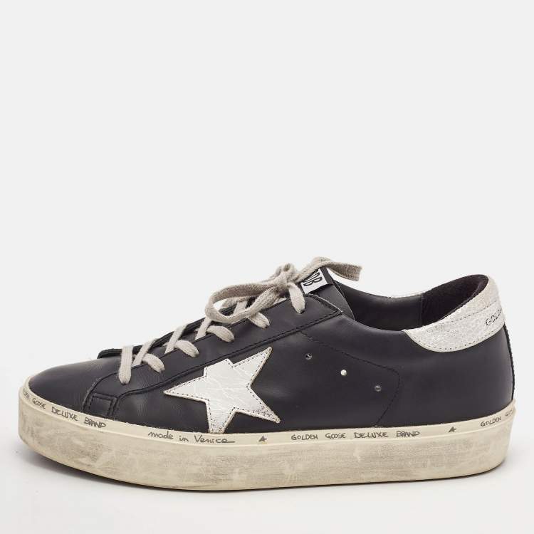 Pre Owned Golden Goose Black Leather Superstar Lace Up Sneakers Size 40