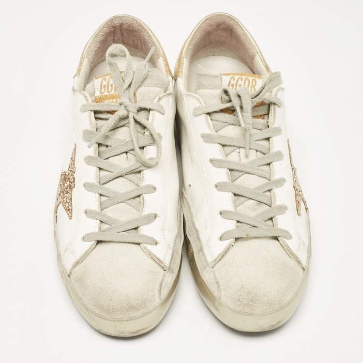 Pre Owned Golden Goose White/Grey Leather and Suede Hi Star Low Top Sneakers Size 39